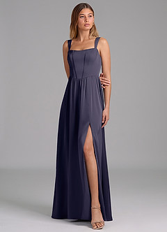 Azazie Rosaline Bridesmaid Dresses Stormy A-Line Side Slit Stretch Satin Dress image4