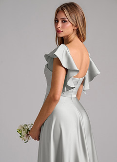 Azazie Leilani Bridesmaid Dresses Silver A-Line Ruched Stretch Satin Dress image9