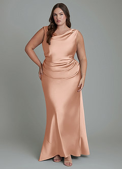 Azazie Kieryn Bridesmaid Dresses Rose Gold Mermaid Pleated Stretch Satin Dress image7
