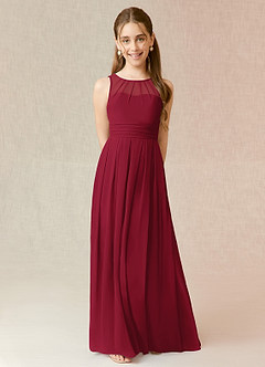 Azazie Bibiane Junior Burgundy A-Line Pleated Chiffon Dress image1