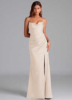 Azazie Claudelle Brautjungfernkleider Meerjungfrau-Linie Schulterfrei Stretch-Satin Kleid Alabaster Weiß image6