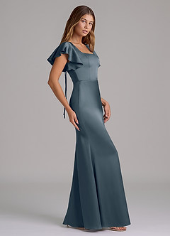 Azazie Elkie 신부 들러리 드레스 인어 스퀘어 네크라인 스트레치 새틴 바닥 길이 드레스 image3