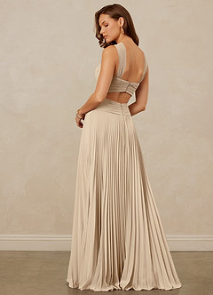 Christian Siriano Bridal for Azazie 1009 Bridesmaid Dresses Champagne A-Line Pleated Chiffon Dress image3
