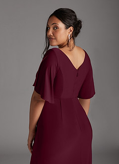 Azazie Louanne Mother of the Bride Dresses Cabernet Mermaid Boatneck Pleated Luxe Knit Dress image10