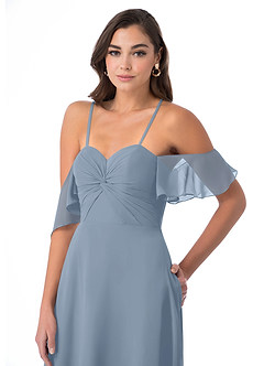 Azazie Juna Abiti da Damigella Abito Convertibile A-Line in Chiffon Increspato Blu Polveroso image2
