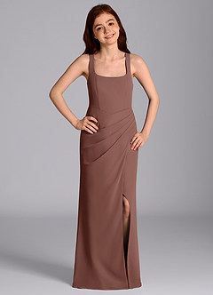 Azazie Mero Junior Espresso Mermaid Pleated Chiffon Dress image4