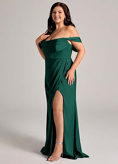 Azazie Johana Bridesmaid Dresses Emerald Mermaid Off the Shoulder Stretch Satin Convertible Dress image12