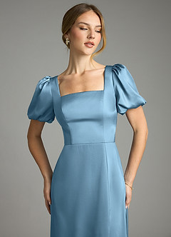 Azazie Fyona Suknie dla druhen Linia A Pofałdowany Satyna elastyczna Do ziemi Sukienka image12