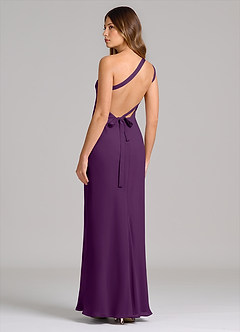 Azazie Monroe Bridesmaid Dresses Grape Sheath One Shoulder Chiffon Dress image2