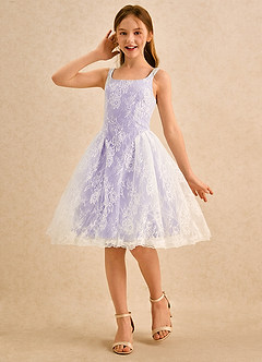 Azazie Cubbie Girls Formal Robe Demoiselle D'honneur Fillette Robe Trapèze en Dentelle Lilas image1