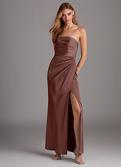 Azazie Lexie Robes de demoiselle d'honneur Robe Fourreau Convertible en Satin extensible Sans bretelle Expresso image1