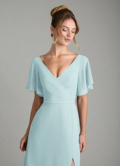 Azazie Ambrosia Bridesmaid Dresses Sea Glass A-Line Pleated Chiffon Dress image3