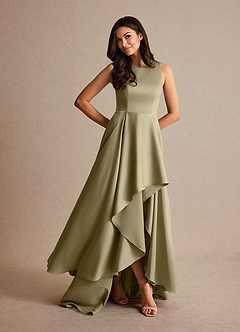 Azazie Niles Mother of the Bride Dresses Moss Green A-Line Trains Stretch Satin Dress image7