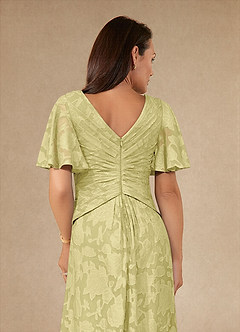 Azazie Emmeline Mother of the Bride Dresses Lemon Sorbet A-Line Pleated Floral Burnout Dress image6