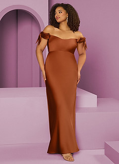 Barbie ♥ Azazie Jurken voor bruidsmeisjes Converteerbaar Jurk van Stretch Satijn met Kolom Off the Shoulder Koper image1