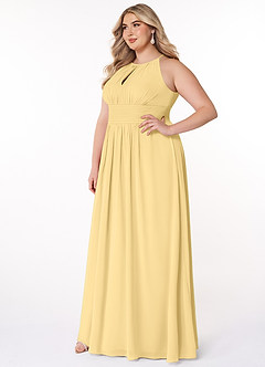 Azazie Bonnie Brautjungfernkleider Eine Linie Schlüsselloch Gerüscht Chiffon Kleid Butter image8