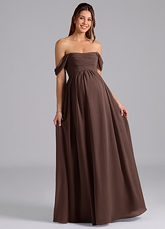 Azazie Saige Vestidos de dama de honra para maternidade Vestido Linha A Plissado Comprimento do chão Chiffon image4