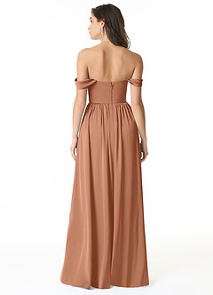 Azazie Morana Bridesmaid Dresses Bronzer A-Line Off the Shoulder Stretch Satin Convertible Dress image4