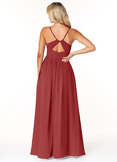 Azazie Dominic Bridesmaid Dresses Rust A-Line V-Neck Pleated Chiffon Dress image2