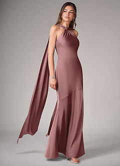 Azazie Kinsley Bridesmaid Dresses Vintage Mauve Mermaid Side Slit Stretch Satin Dress image3