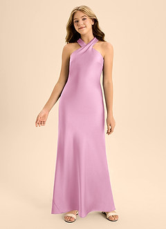 Azazie Doretta Junior Candy Pink Mermaid Pleated Stretch Satin Dress image4