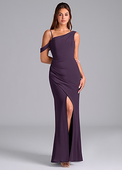 Azazie Madelyn Robes de demoiselle d'honneur Robe Sirène Convertible en Mousseline de soie Une épaule Prune image3