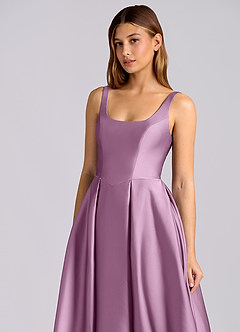 Azazie Amalie Bridesmaid Dresses Wisteria A-Line Pleated Stretch Satin Dress image6
