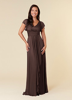 Azazie Reneya Final Sale Mulberry A-Line Pleated Mesh Dress image1