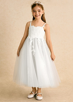 Azazie Coraline Flower Girl Dresses Ivory A-Line Lace Dress image1