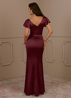 Azazie Roya Mother of the Bride Dresses Cabernet Mermaid V-Neck Pleated Stretch Satin Dress image4