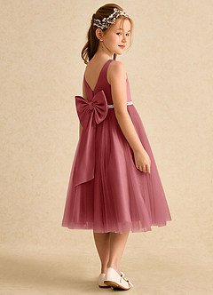 Azazie Firefly Blumenmädchenkleider A-Linie Schleifen Matte Satin Kleid Antike Rose image3