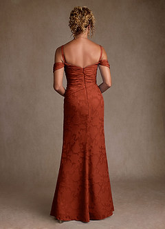Azazie Irene Kleider für die Brautmutter A-Linie Schulterfrei Blumen-Burnout Kleid Rotbraun image4