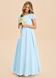 Azazie Cady Junior Sky Blue A-Line Pleated Chiffon Dress image4