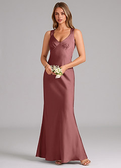 Azazie Kamila Bridesmaid Dresses Amethyst A-Line Pleated Stretch Satin Dress image4