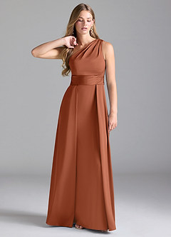 Azazie Dallas Bridesmaid Dresses Cedar Rose A-Line One Shoulder Stretch Satin Dress image1