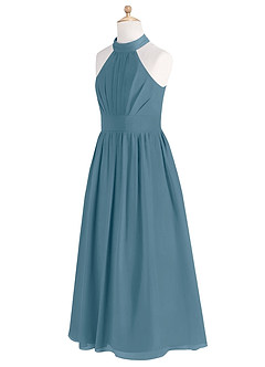 Azazie Iman Junior Abito A-Line in Chiffon Plissettato Bermuda image8