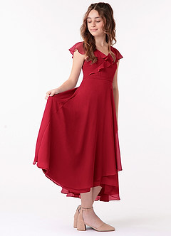 Azazie Posie Junior Scarlet A-Line Ruched Chiffon Dress image3