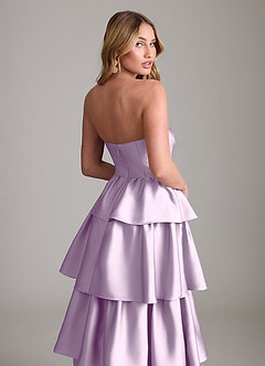 Azazie Faye Bridesmaid Dresses Frosted Lilac A-Line Ruched Stretch Satin Dress image6