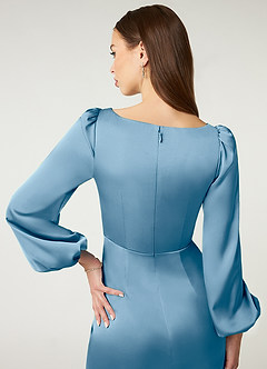 Azazie Mel Brudtärnklänningar Klänning av Tubklänning i Stretch Satin Långärmad Stålblå image6
