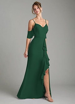 Azazie Alexys Vestidos de damas de honor Vestido de Verde Oscuro de Gasa de Corte Recto con Vestidos sin tirantes image6