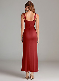 Azazie Denice 신부 들러리 드레스 쉬스 주름진 스트레치 새틴 발목 길이 드레스 image2