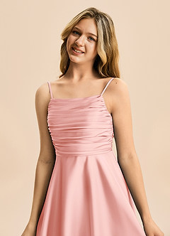 Azazie Miko Junior Powder Pink A-Line Pleated Stretch Satin Dress image8