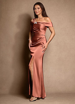 Azazie Altonia Mother of the Bride Dresses Clay Mermaid Off the Shoulder Stretch Satin Dress image5