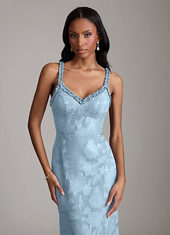 Azazie Corina Final Sale Sky Blue Mermaid Ruched Floral Burnout Dress image2