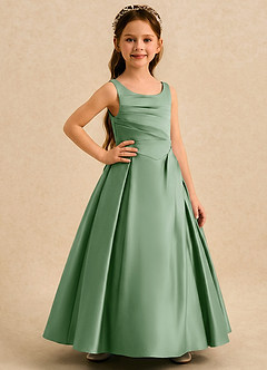 Azazie Audrey Robe Demoiselle D'honneur Fillette Robe Trapèze en Mat Satiné Plissée Matcha image4