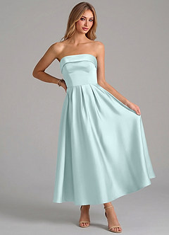Azazie Lucienne Bridesmaid Dresses Sea Glass A-Line Pleated Stretch Satin Dress image5