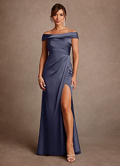 Azazie Bedford Mother of the Bride Dresses Stormy Sheath Pleated Stretch Satin Dress image1