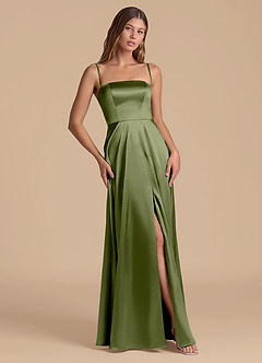 Azazie Wren 신부 들러리 드레스 A라인 스트랩리스 메탈릭 새틴 바닥 길이 드레스 image5