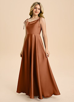 Azazie Popsy Junior A-Linie Schleifen Stretch-Satin Kleid Kupfer image6