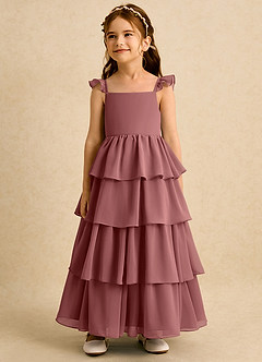 Azazie Boba vestidos de niña de las flores Vestido de Amatista de Gasa de Corte En A con Escote Cuadrado image4